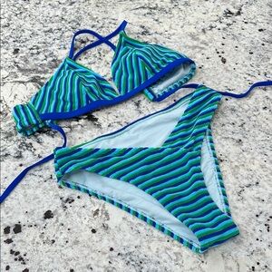 Cupshe Striped Blue and Green Bikini Set